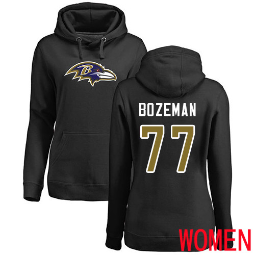 Baltimore Ravens Black Women Bradley Bozeman Name and Number Logo NFL Football #77 Pullover Hoodie Sweatshirt